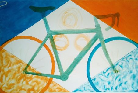 „Roy“ (Rennrad Modell Roy Hinnen),
Acryl auf Leinwand, 100 x 150 cm