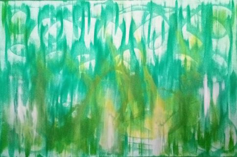 „Kronenbett“,
Acryl auf Leinwand, 100 x 150 cm