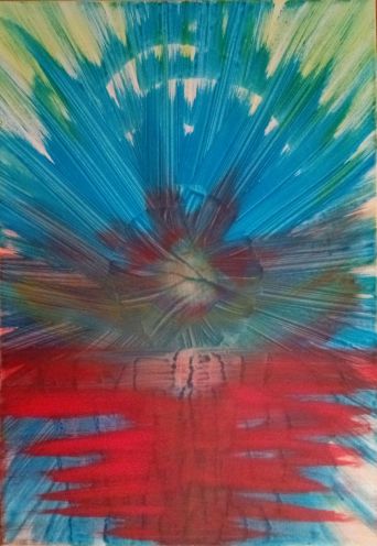 „Blumentopf im Spiegel“, Acryl auf Leinwand, 70 x 100 cm
